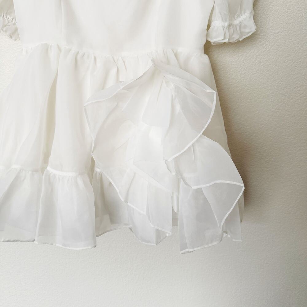 [Selkie] Ivory The Martini Dress Mini Ruffle Puff Sleeve Square Neck NWT Size XL - Picture 7 of 12